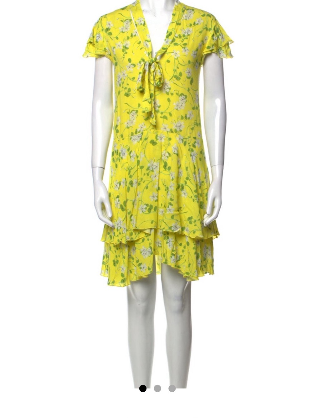 Alice + Olivia Bright Yellow Floral Tiered Ruffle Mini Dress